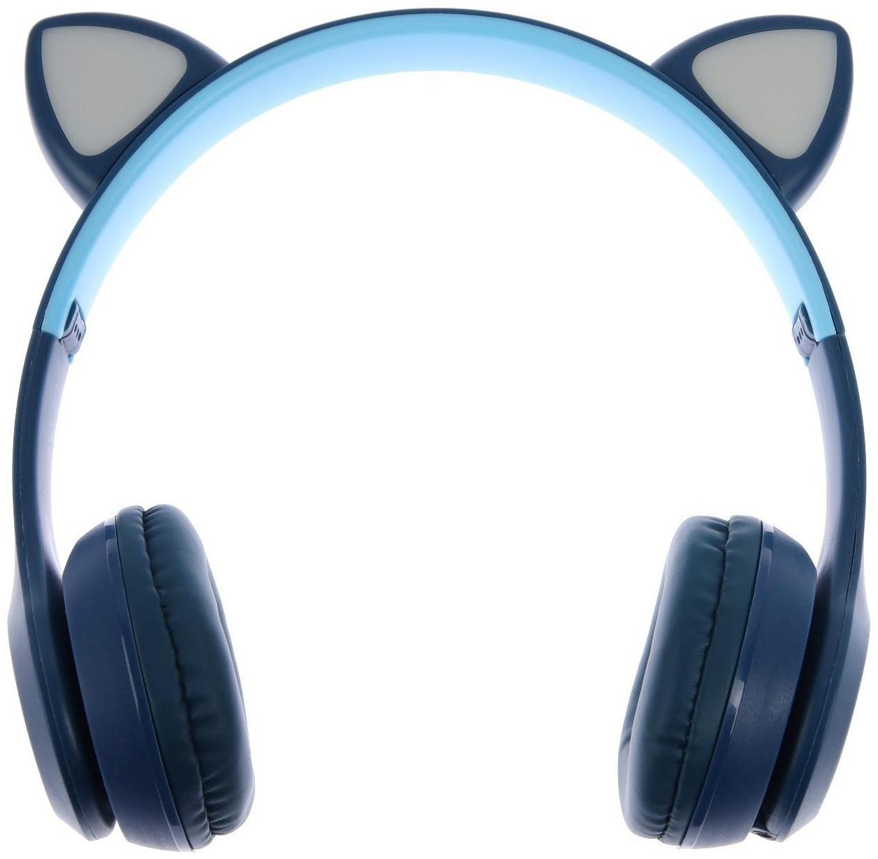 Наушники P47M, беспроводные, полноразмерные, BT, microSD, микрофон, AUX, с ушками, синие