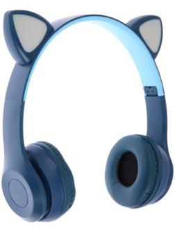Наушники P47M, беспроводные, полноразмерные, BT, microSD, микрофон, AUX, с ушками, синие