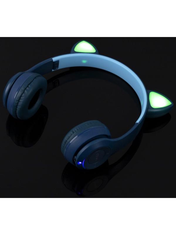 Наушники P47M, беспроводные, полноразмерные, BT, microSD, микрофон, AUX, с ушками, синие