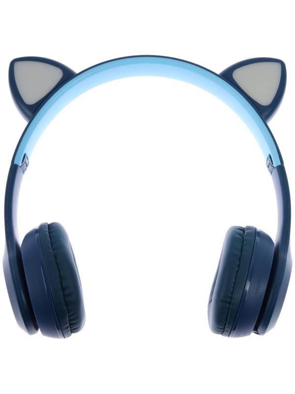 Наушники P47M, беспроводные, полноразмерные, BT, microSD, микрофон, AUX, с ушками, синие