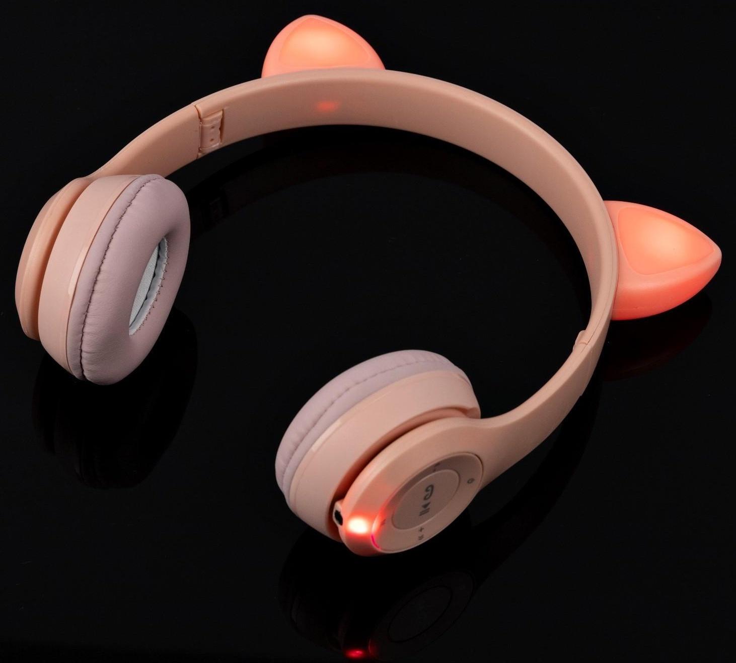 Наушники P47M, беспроводные, полноразмерные, BT, microSD, микрофон,AUX, с ушками, розовые