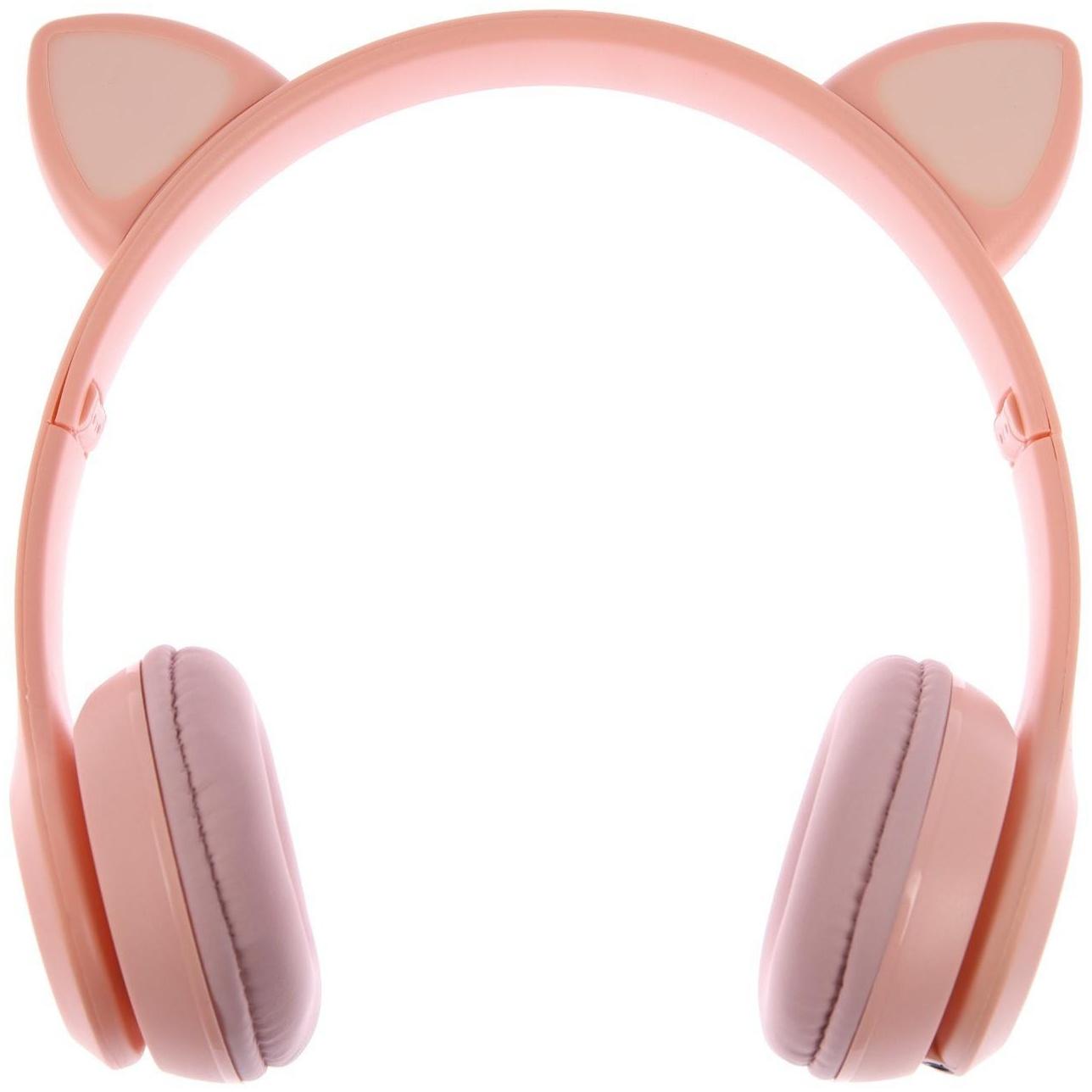 Наушники P47M, беспроводные, полноразмерные, BT, microSD, микрофон,AUX, с ушками, розовые