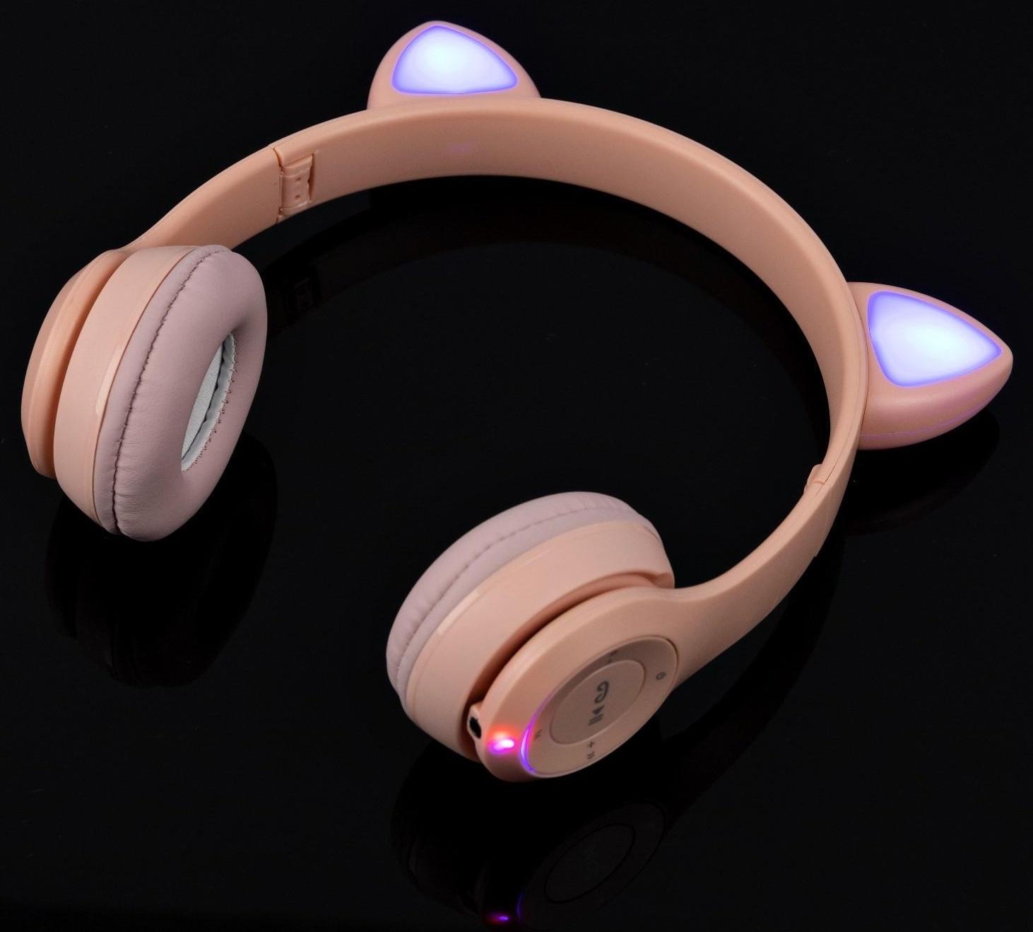 Наушники P47M, беспроводные, полноразмерные, BT, microSD, микрофон,AUX, с ушками, розовые