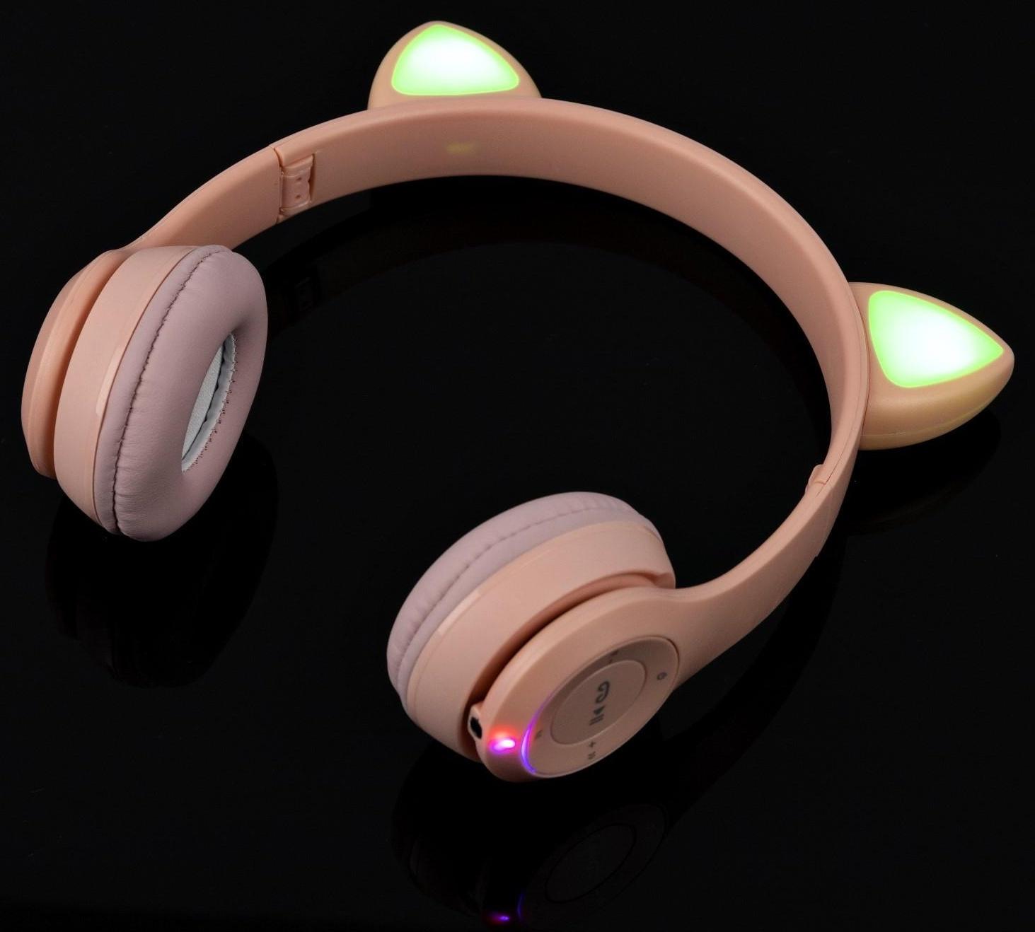 Наушники P47M, беспроводные, полноразмерные, BT, microSD, микрофон,AUX, с ушками, розовые