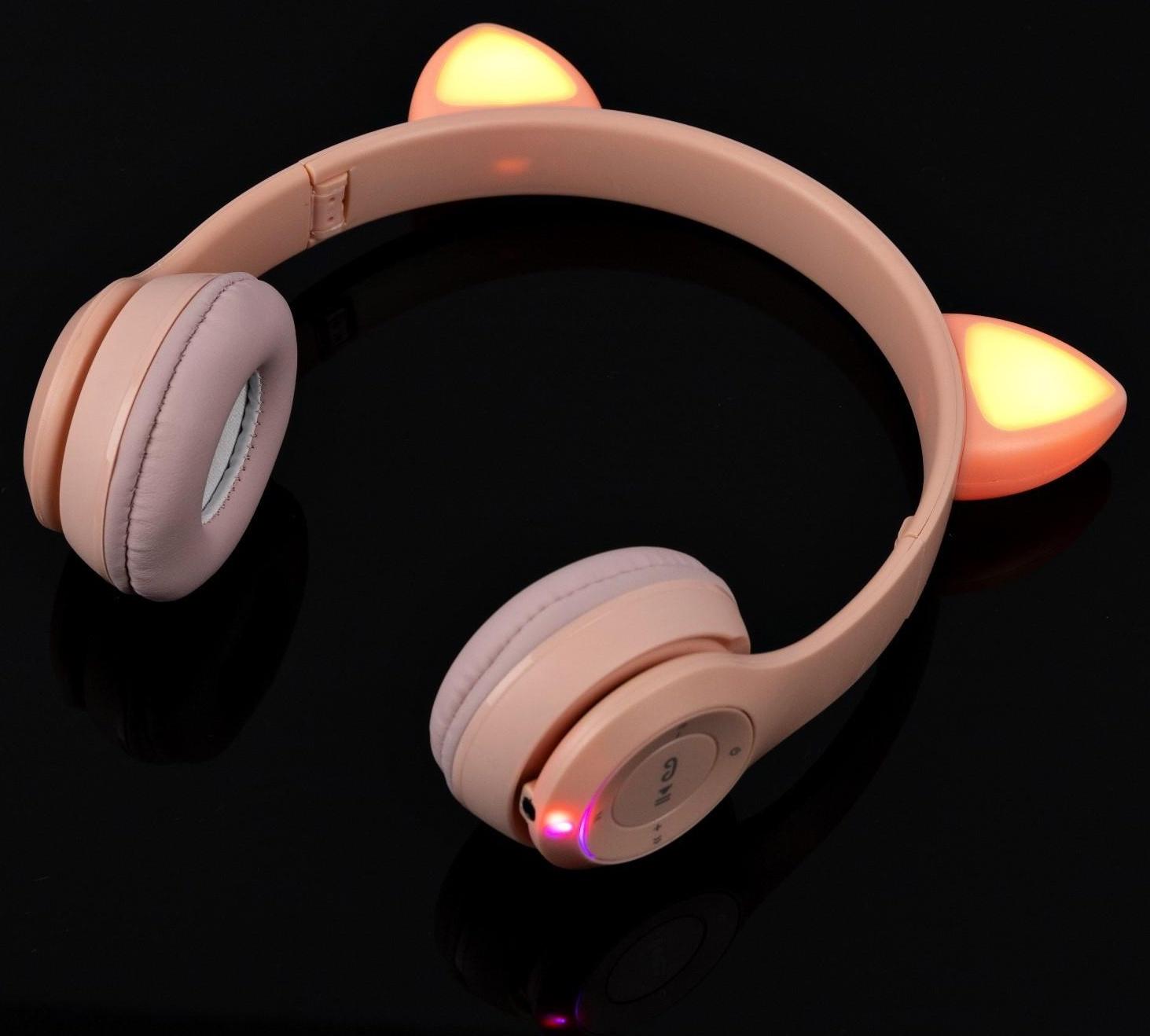 Наушники P47M, беспроводные, полноразмерные, BT, microSD, микрофон,AUX, с ушками, розовые