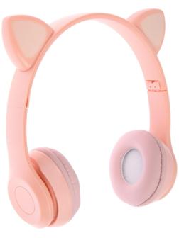Наушники P47M, беспроводные, полноразмерные, BT, microSD, микрофон,AUX, с ушками, розовые