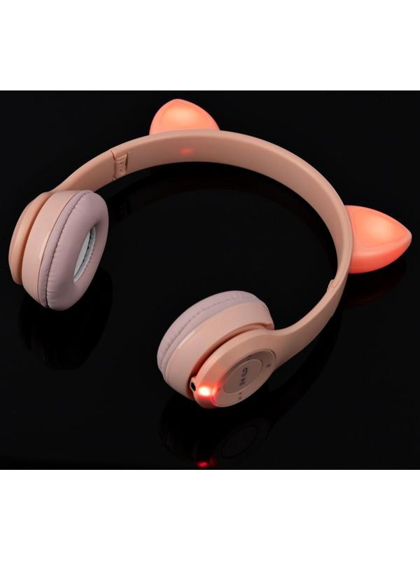 Наушники P47M, беспроводные, полноразмерные, BT, microSD, микрофон,AUX, с ушками, розовые