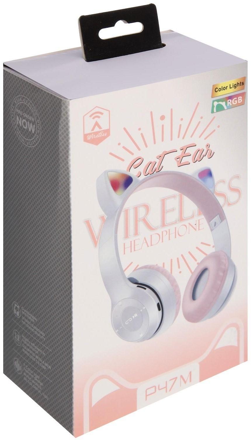 Наушники P47M, беспроводные, полноразмерные, BT, microSD, микрофон, AUX, с ушками, белые