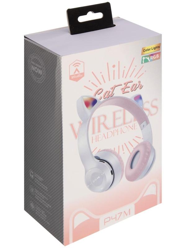 Наушники P47M, беспроводные, полноразмерные, BT, microSD, микрофон, AUX, с ушками, белые