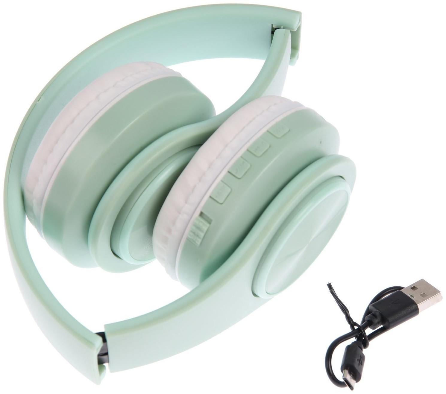 Наушники Т47, беспроводные, полноразмерные, BT, microSD, FM, микрофон, AUX, зеленые