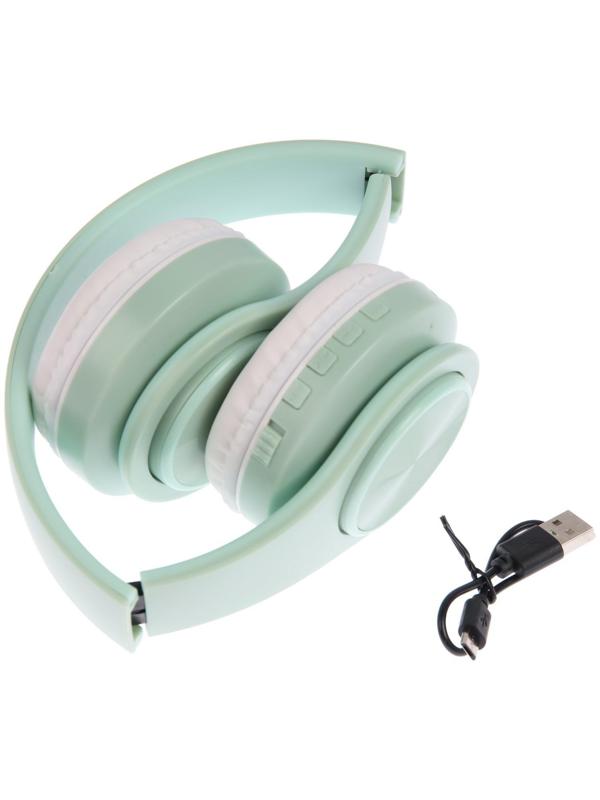 Наушники Т47, беспроводные, полноразмерные, BT, microSD, FM, микрофон, AUX, зеленые