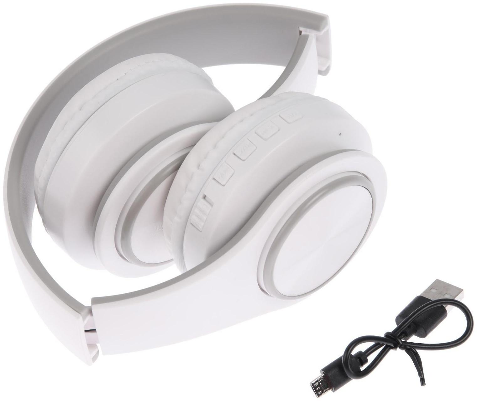 Наушники Т47, беспроводные, полноразмерные, BT, microSD, FM, микрофон, AUX, белые