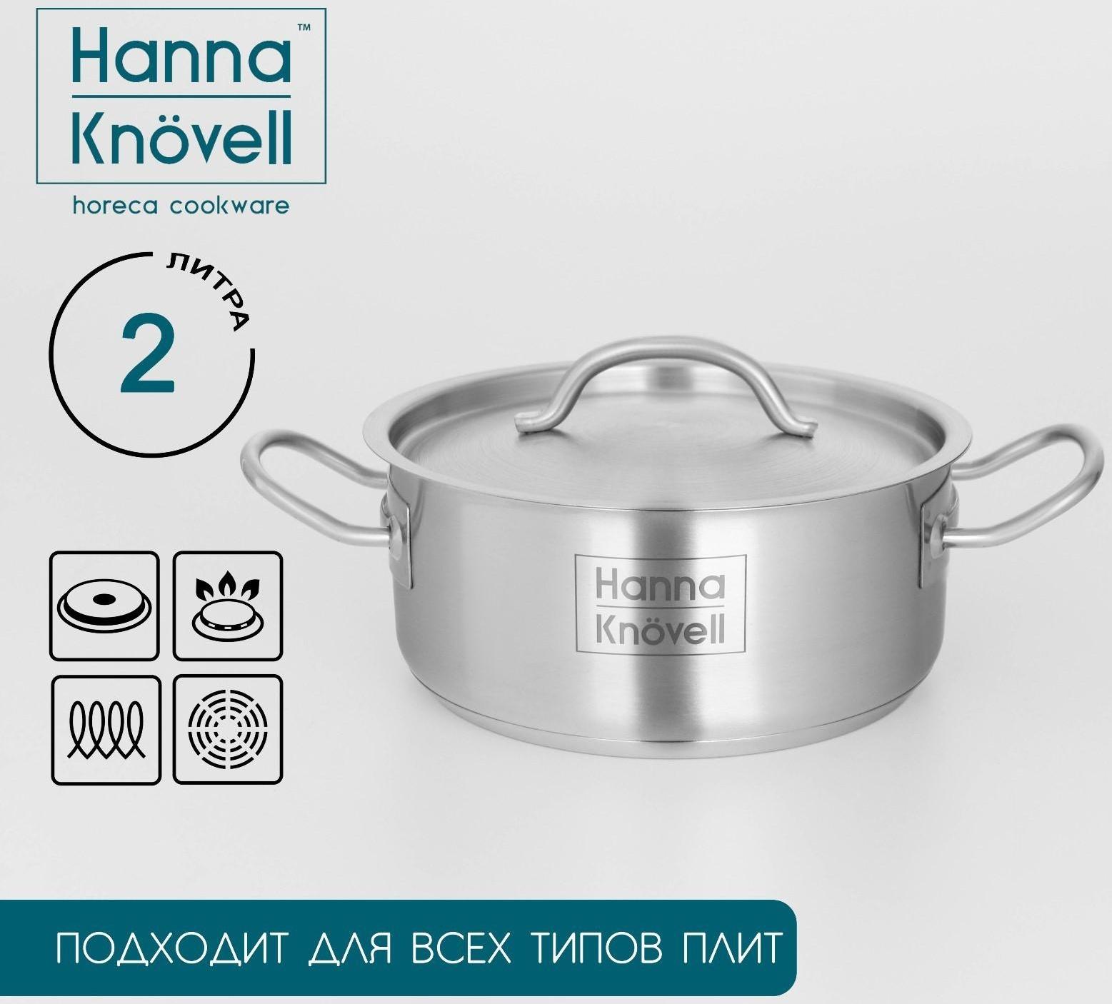Кастрюля из нержавеющей стали Hanna Knövell с крышкой, 2 л, d=18 см, h=8 см, толщина стенки 0,6 мм, индукция