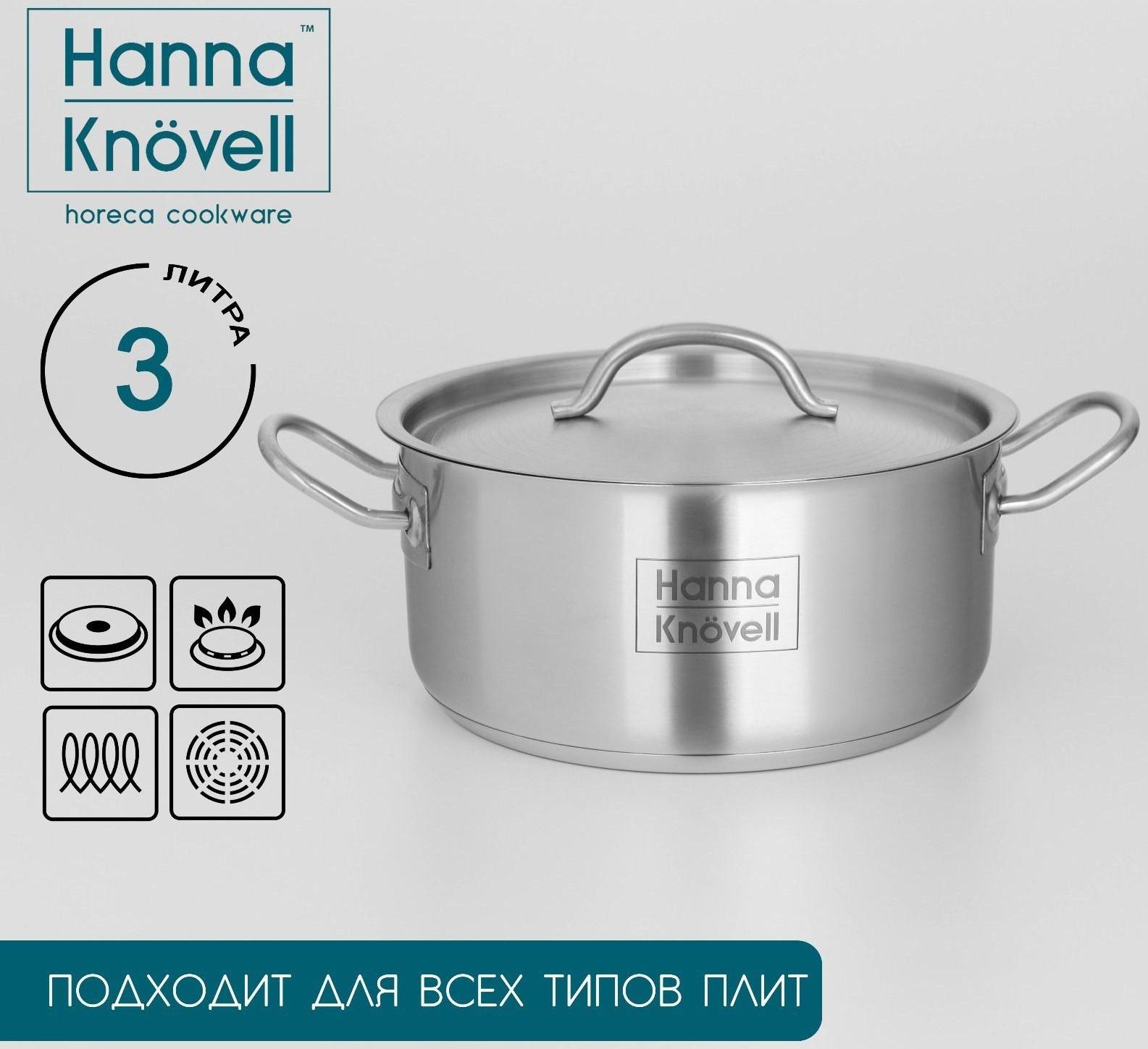 Кастрюля из нержавеющей стали Hanna Knövell с крышкой, 3 л, d=20 см, h=9,5 см, толщина стенки 0,6 мм, индукция