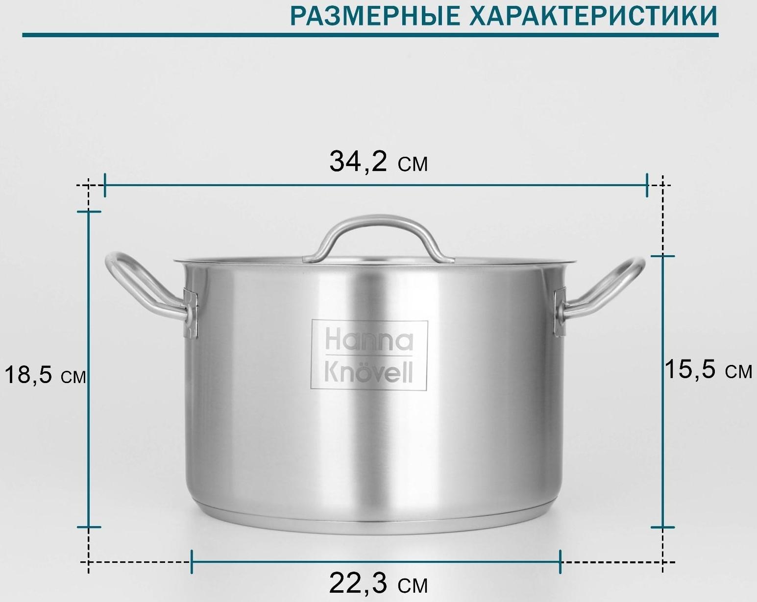 Кастрюля из нержавеющей стали Hanna Knövell с крышкой, 7 л, d=24 см, h=15,5 см, толщина стенки 0,6 мм, индукция