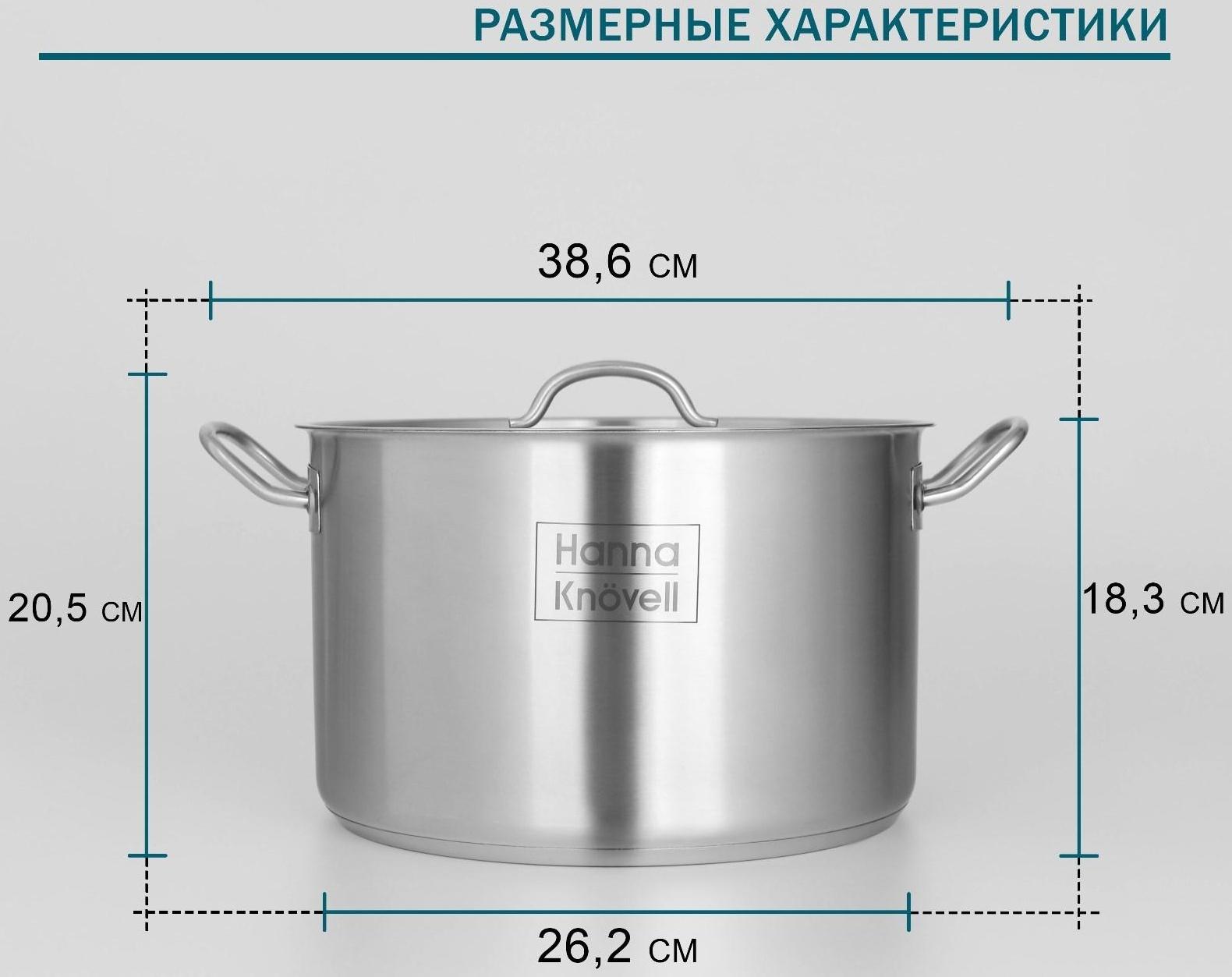 Кастрюля из нержавеющей стали Hanna Knövell с крышкой, 11 л, d=28 см, h=18 см, толщина стенки 0,8 мм, индукция