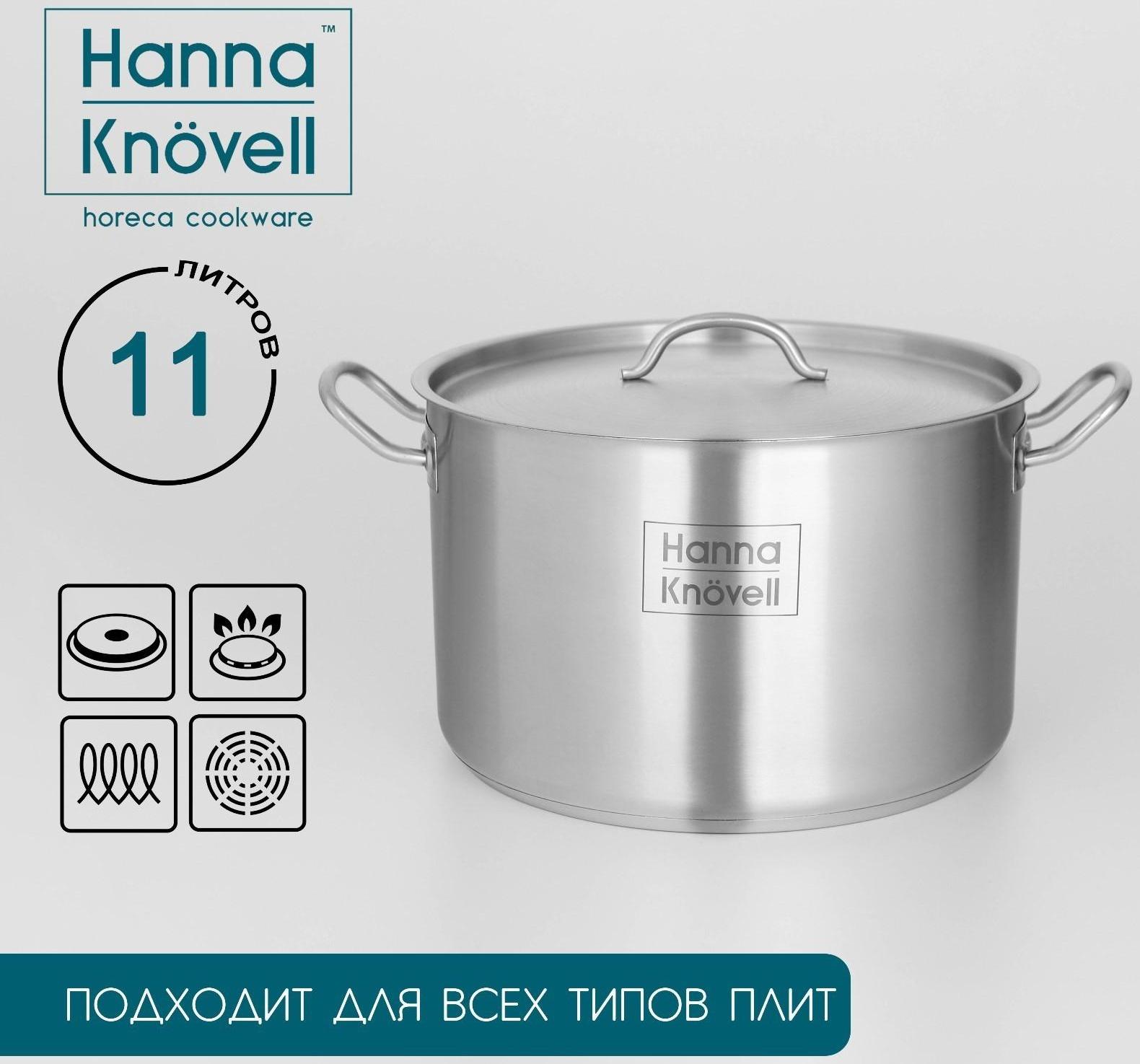 Кастрюля из нержавеющей стали Hanna Knövell с крышкой, 11 л, d=28 см, h=18 см, толщина стенки 0,8 мм, индукция