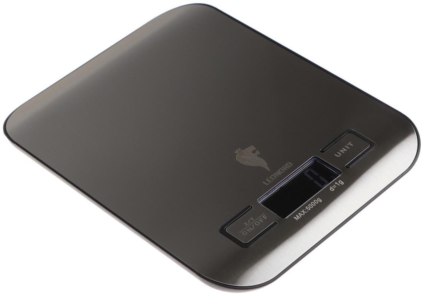 Весы кухонные Leonord LE-1702, электронные, до 5 кг, LCD дисплей, серебристые