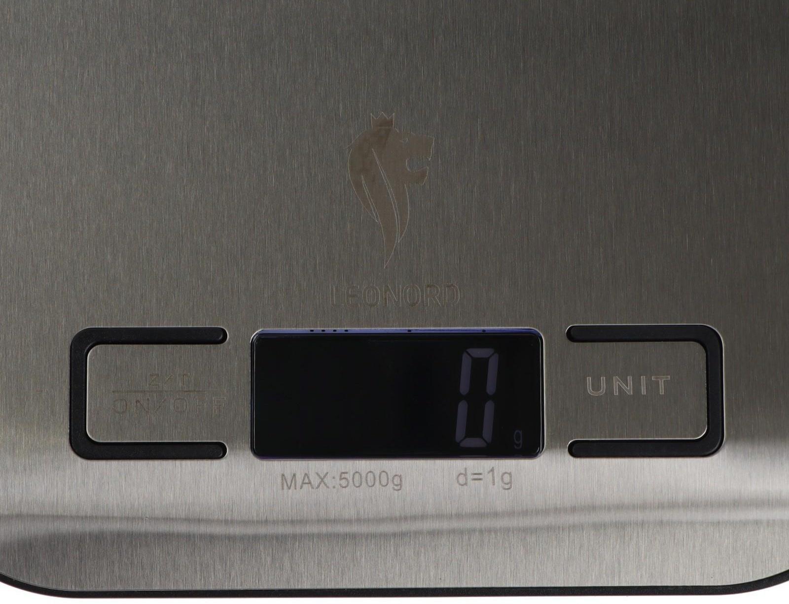 Весы кухонные Leonord LE-1702, электронные, до 5 кг, LCD дисплей, серебристые