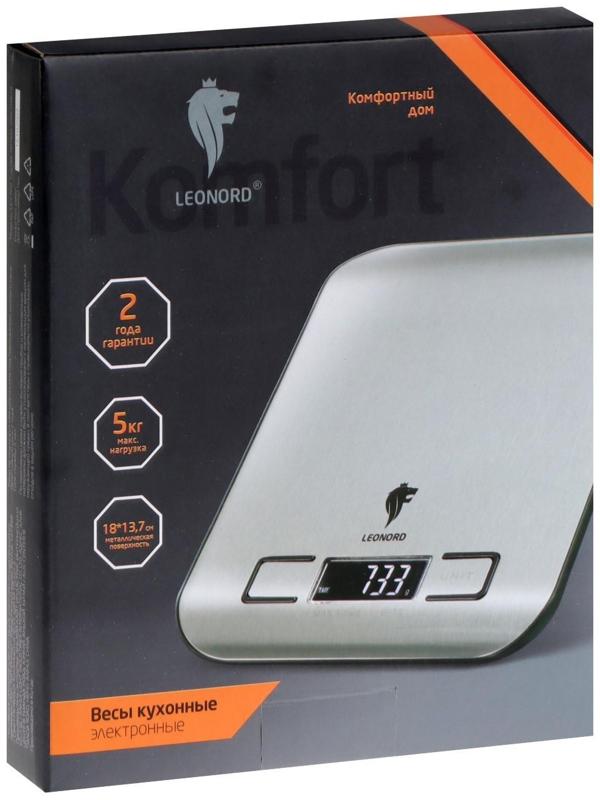 Весы кухонные Leonord LE-1702, электронные, до 5 кг, LCD дисплей, серебристые