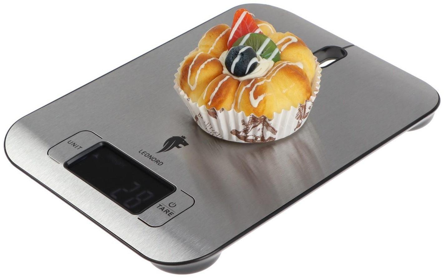 Весы кухонные Leonord LE-1705, электронные, до 5 кг, LCD дисплей, серебристые