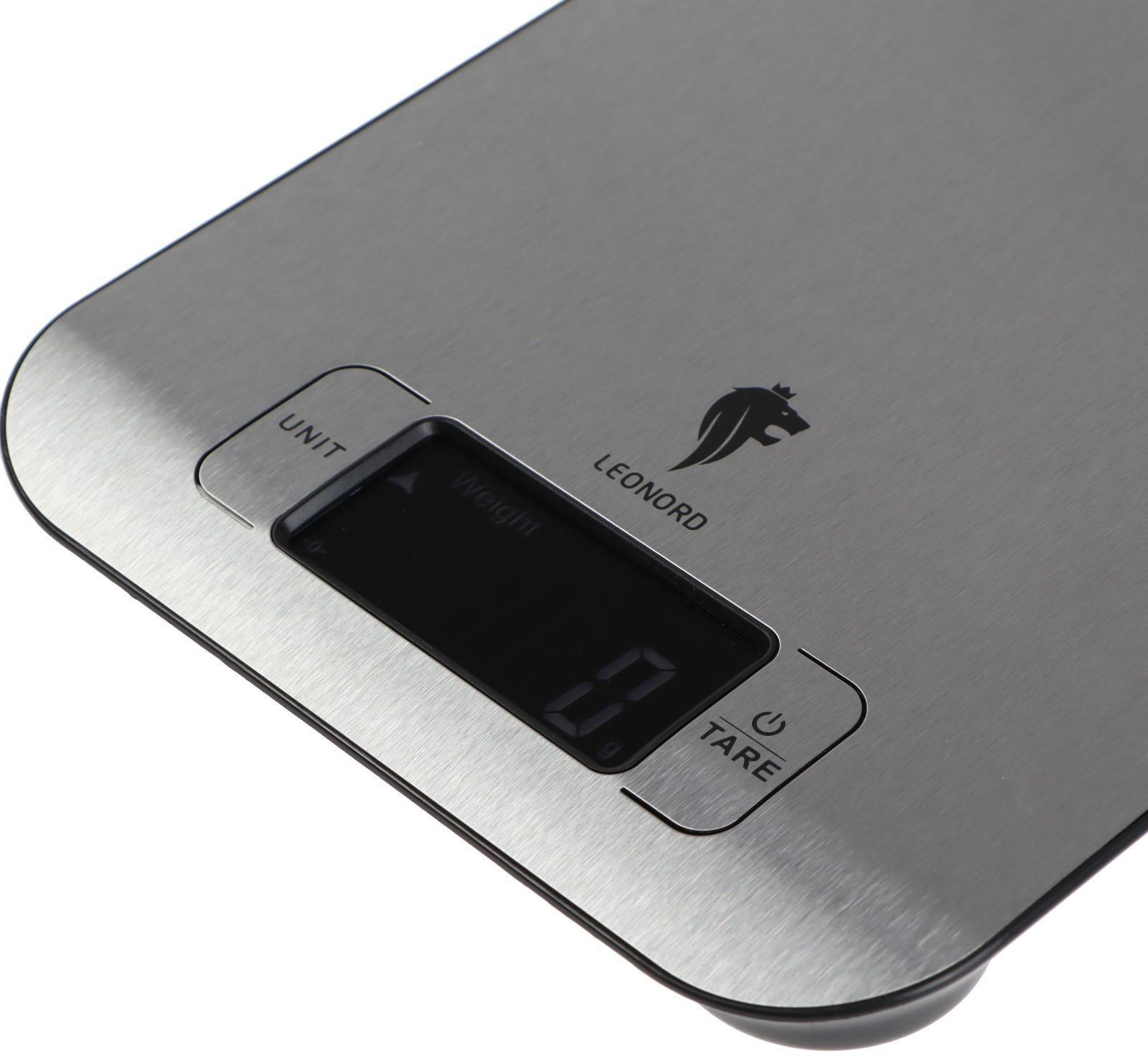 Весы кухонные Leonord LE-1705, электронные, до 5 кг, LCD дисплей, серебристые