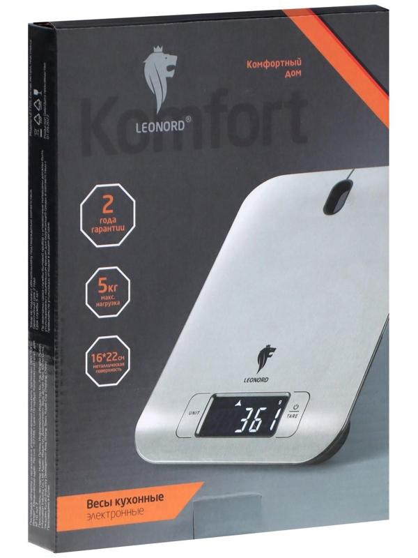 Весы кухонные Leonord LE-1705, электронные, до 5 кг, LCD дисплей, серебристые