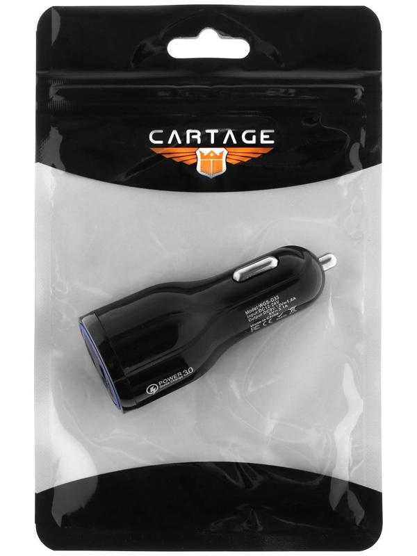 Зарядное устройство Cartage, 12-24 В, 2 USB 3.1 А, черный