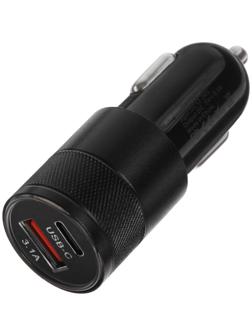 Зарядное устройство Cartage, 12-24 В, USB, Type-C 3.1 А, черный