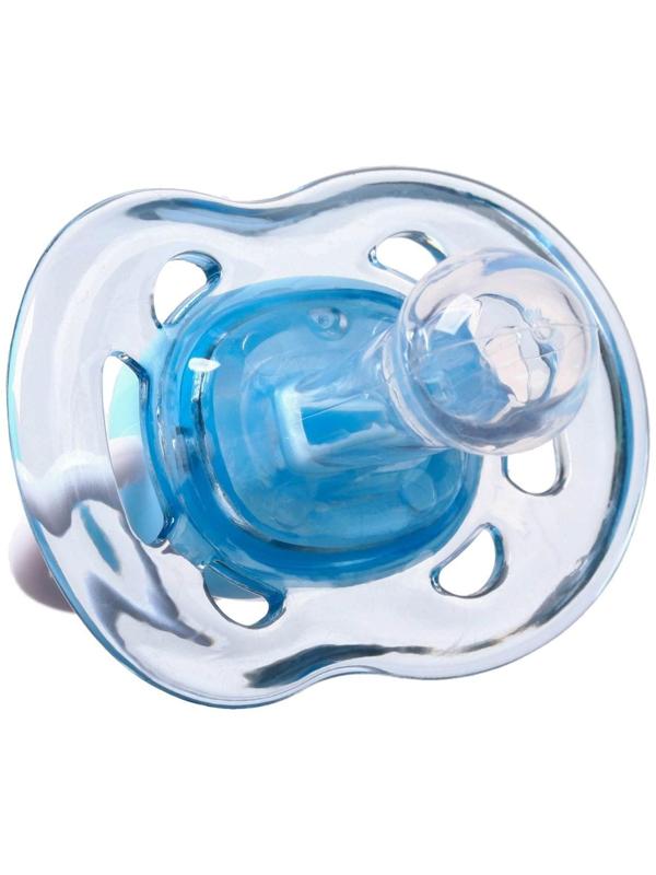 Соска - пустышка классическая, силикон, +6мес., с колпачком, цвет голубой