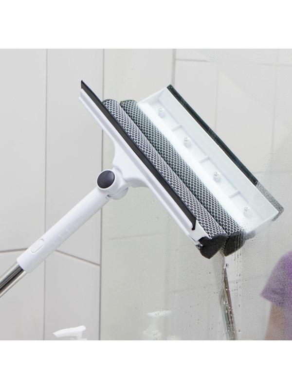 Окномойка с поролоновой насадкой Raccoon, телескопическая ручка из нержавеющей стали, поворот на 180°, 26×3,5×98(128)