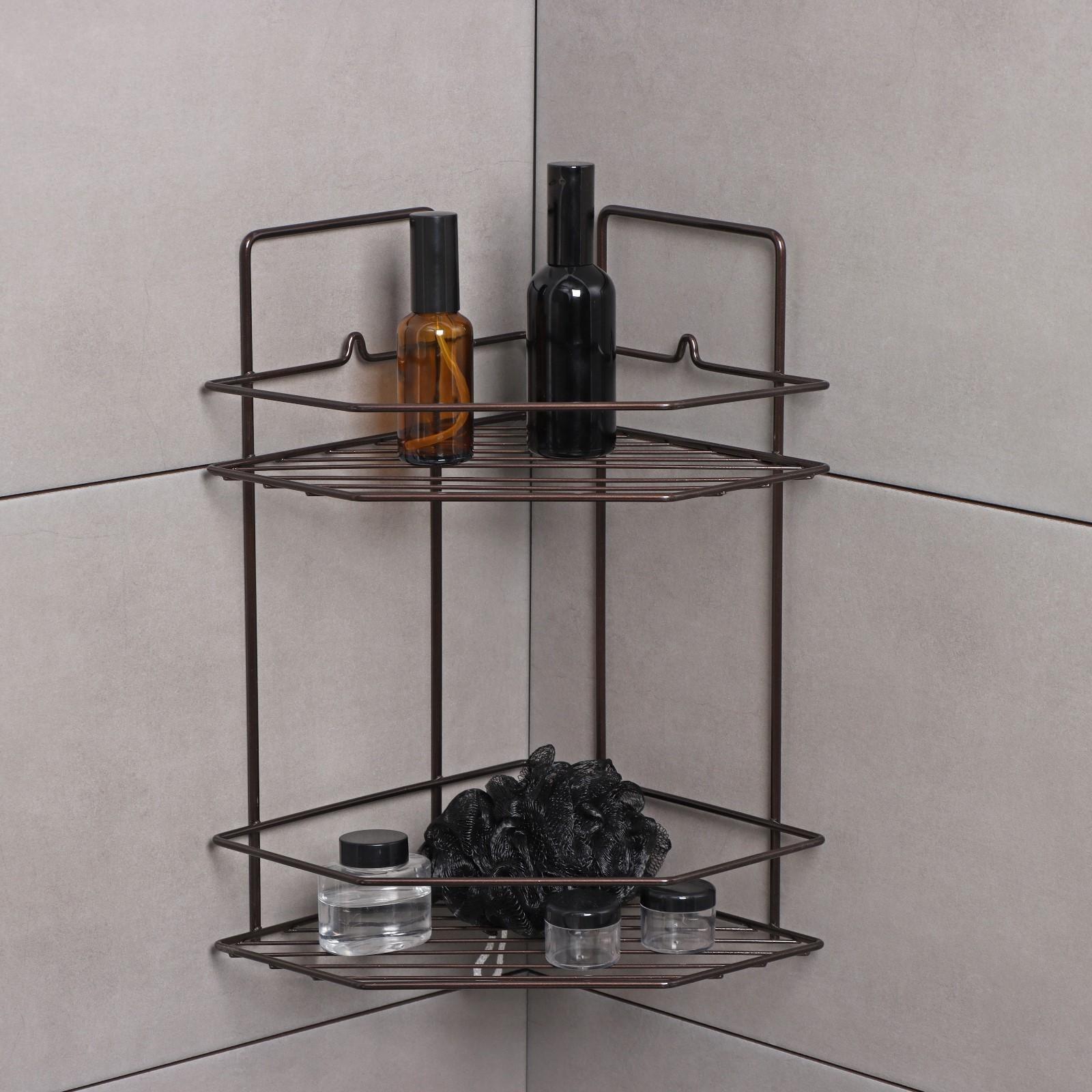 Полка угловая для ванной 2-х ярусная Эконом, 220×220×115 мм, цвет медная искра