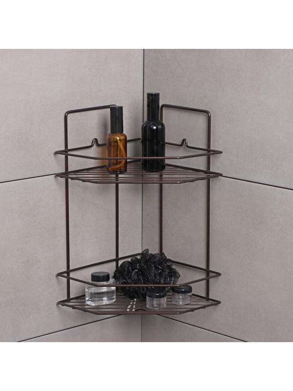 Полка угловая для ванной 2-х ярусная Эконом, 220×220×115 мм, цвет медная искра