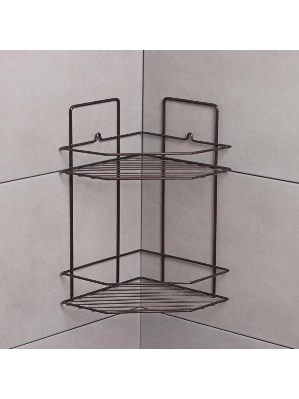 Полка угловая для ванной 2-х ярусная Эконом, 220×220×115 мм, цвет медная искра