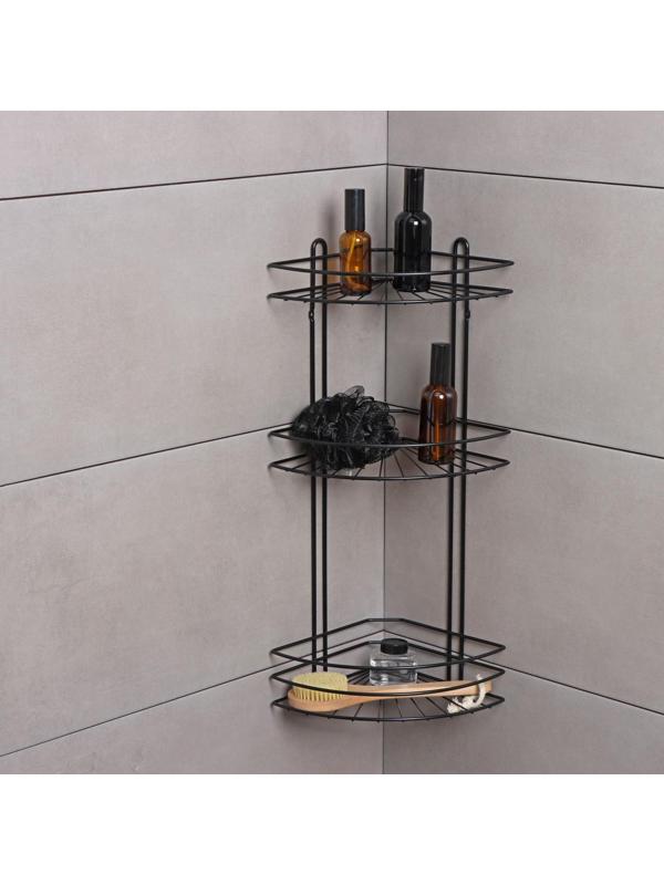 Полка угловая для ванной 3-х ярусная Native, 175×175×562 мм, цвет черный матовый