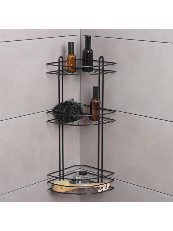Полка угловая для ванной 3-х ярусная Native, 175×175×562 мм, цвет черный матовый