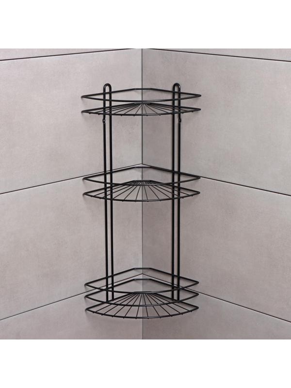 Полка угловая для ванной 3-х ярусная Native, 175×175×562 мм, цвет черный матовый