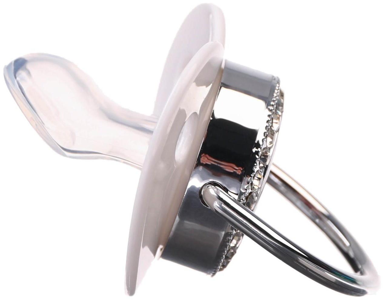 Соска - пустышка ортодонтическая, I LOVE MUM, с колпачком, +6мес., белый/серебро, стразы