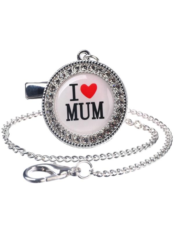 Соска - пустышка ортодонтическая, I LOVE MUM, с колпачком, +6мес., белый/серебро, стразы