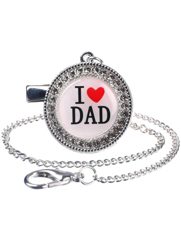 Набор Соска - пустышка ортодонт. с держат. I LOVE DAD, с колпачком, +6мес., серый/серебро