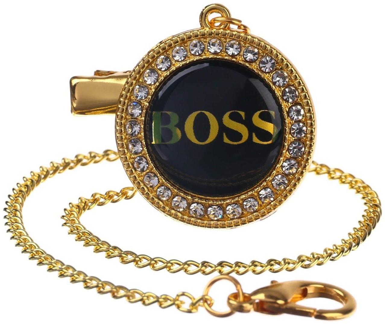 Набор: Соска - пустышка ортодонтическая, с держателем- цепочкой. BOSS, с колпачком, +6мес., белый/серебро, стразы