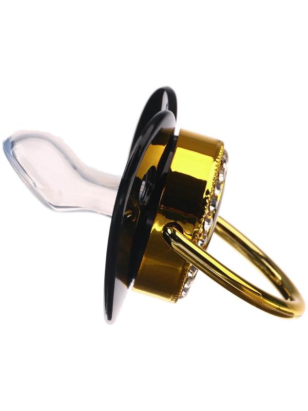 Набор: Соска - пустышка ортодонтическая, с держателем- цепочкой. BOSS, с колпачком, +6мес., белый/серебро, стразы