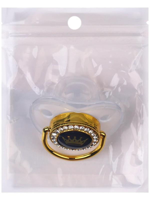 Соска - пустышка ортодонтическая. PRINCESS, с колпачком, +6мес., белый/золото, стразы