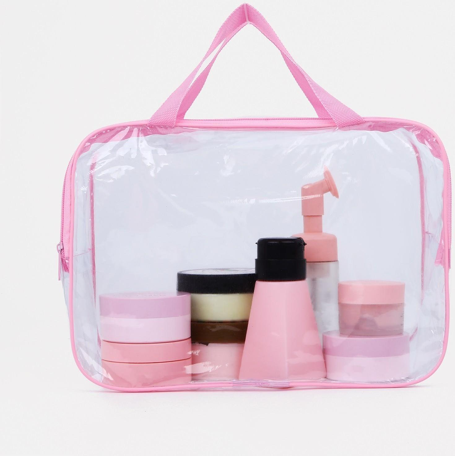 Косметичка на молнии, цвет прозрачный/розовый