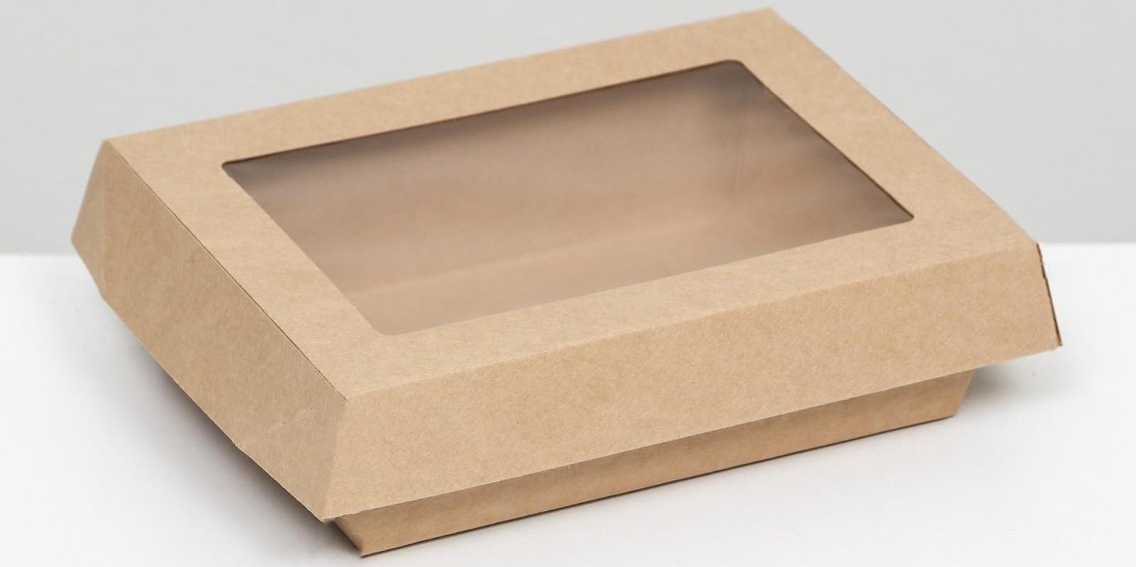 Салатник с картонной крышкой, крафт, 16 х 12 х 6,5 см, 0,5 л