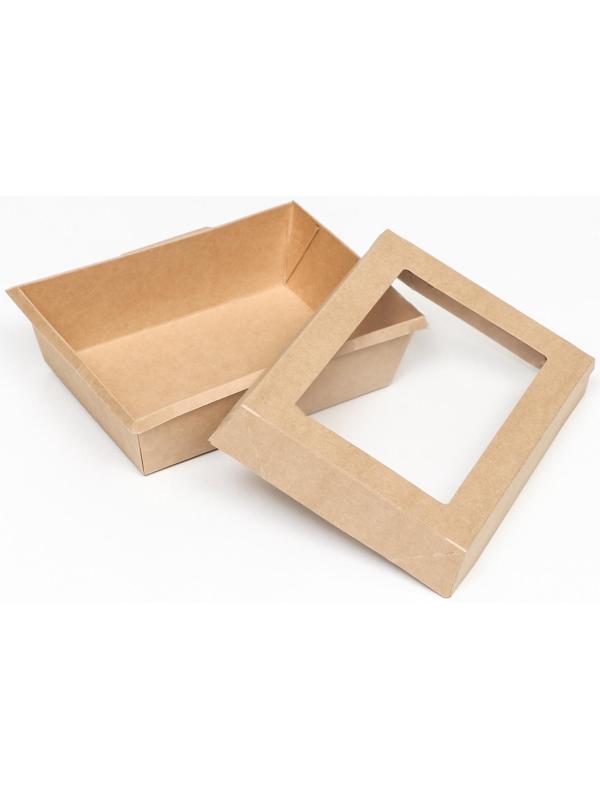 Салатник с картонной крышкой, крафт, 16 х 12 х 6,5 см, 0,5 л