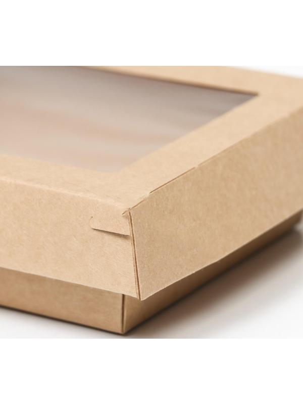 Салатник с картонной крышкой, крафт, 16 х 12 х 6,5 см, 0,5 л