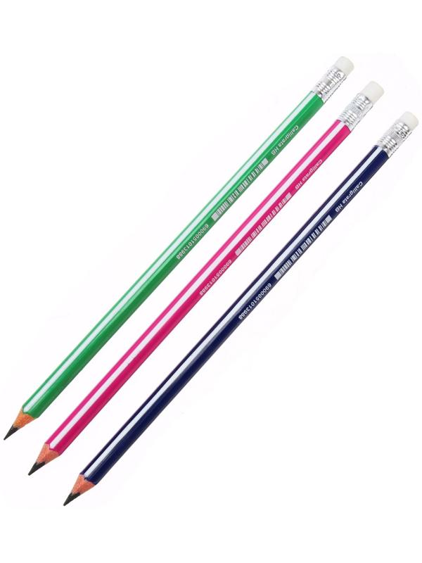 Карандаш чернографитный (простой) НB, Calligrata, заточенный, пластик, трехгранный с полоской, с резинкой, микс