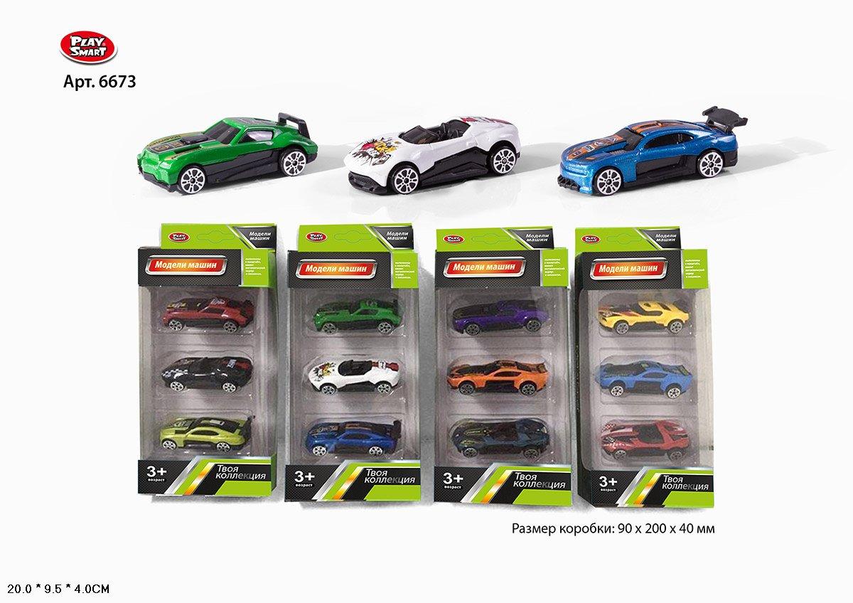 БТ Набор металл. машин Гоночные, 3 штуки в коробке, 4 вида