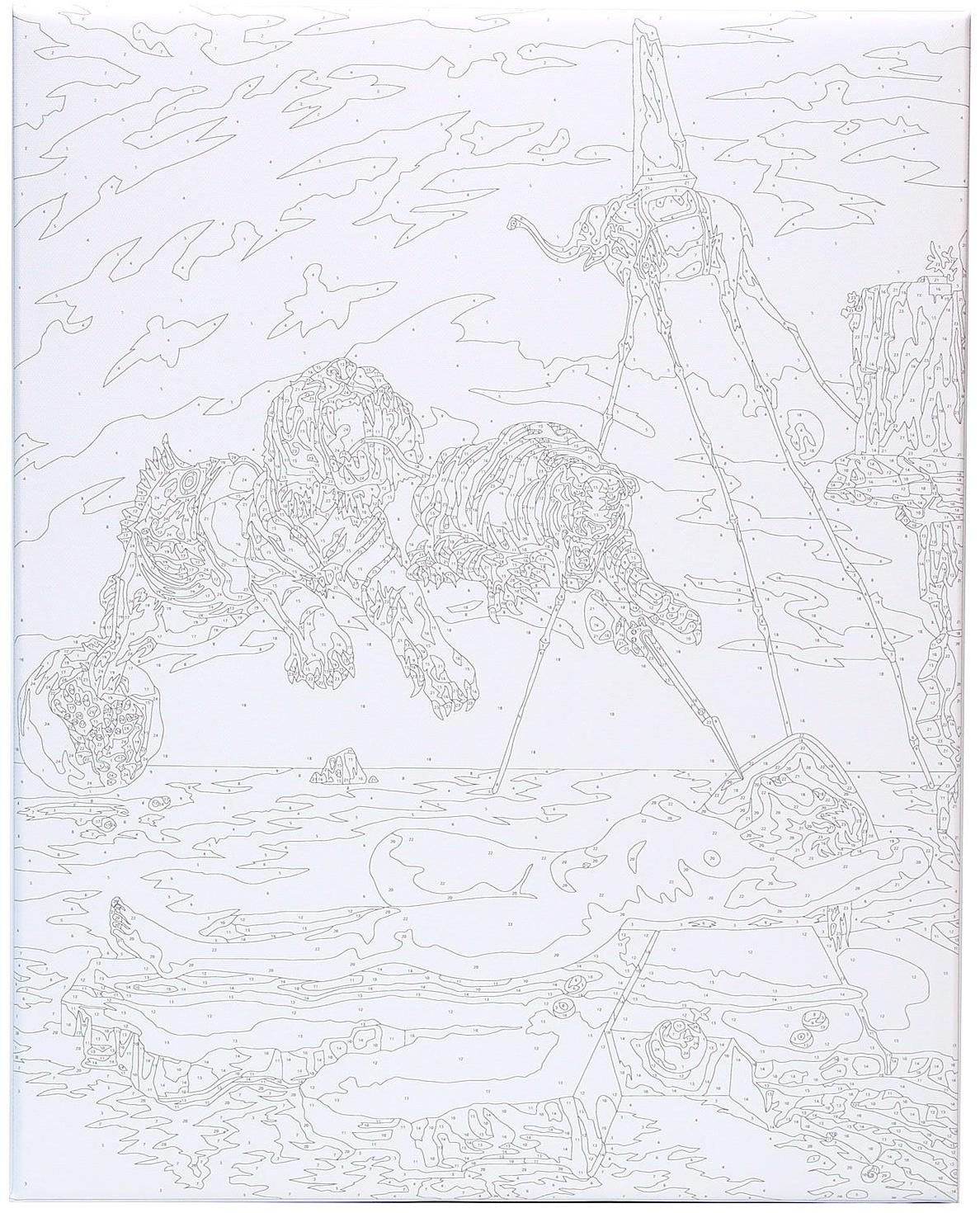 Картина по номерам на холсте с подрамником «Сон, вызванный полётом пчелы вокруг граната, за секунду до пробуждения» Сальвадор Дали 40х50 см